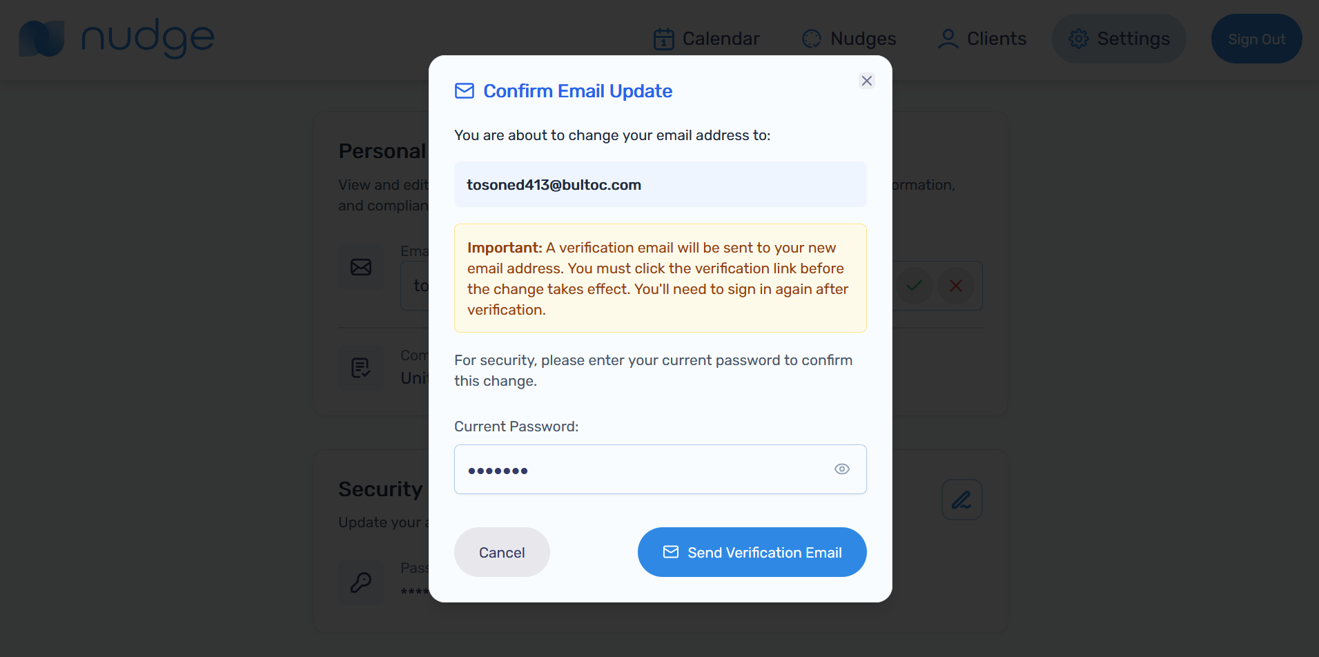 Send verification email button