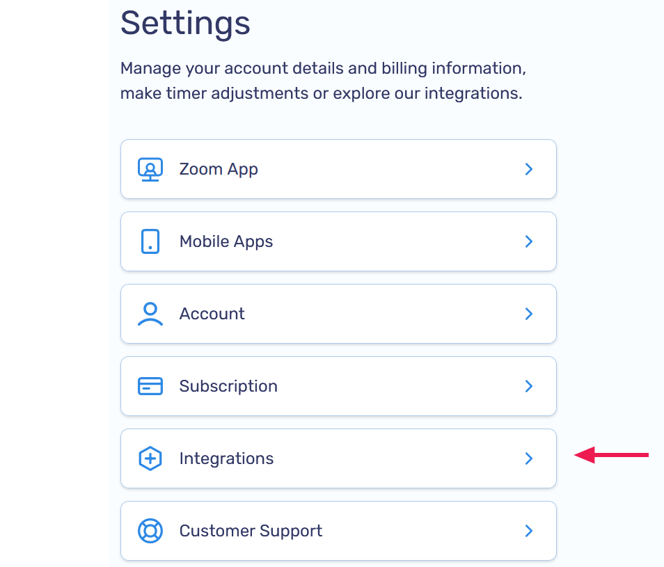 Integrations navigation