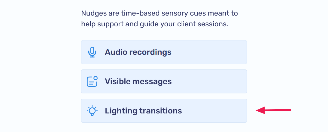 Nudges page with Lighting transitions button highlighted
