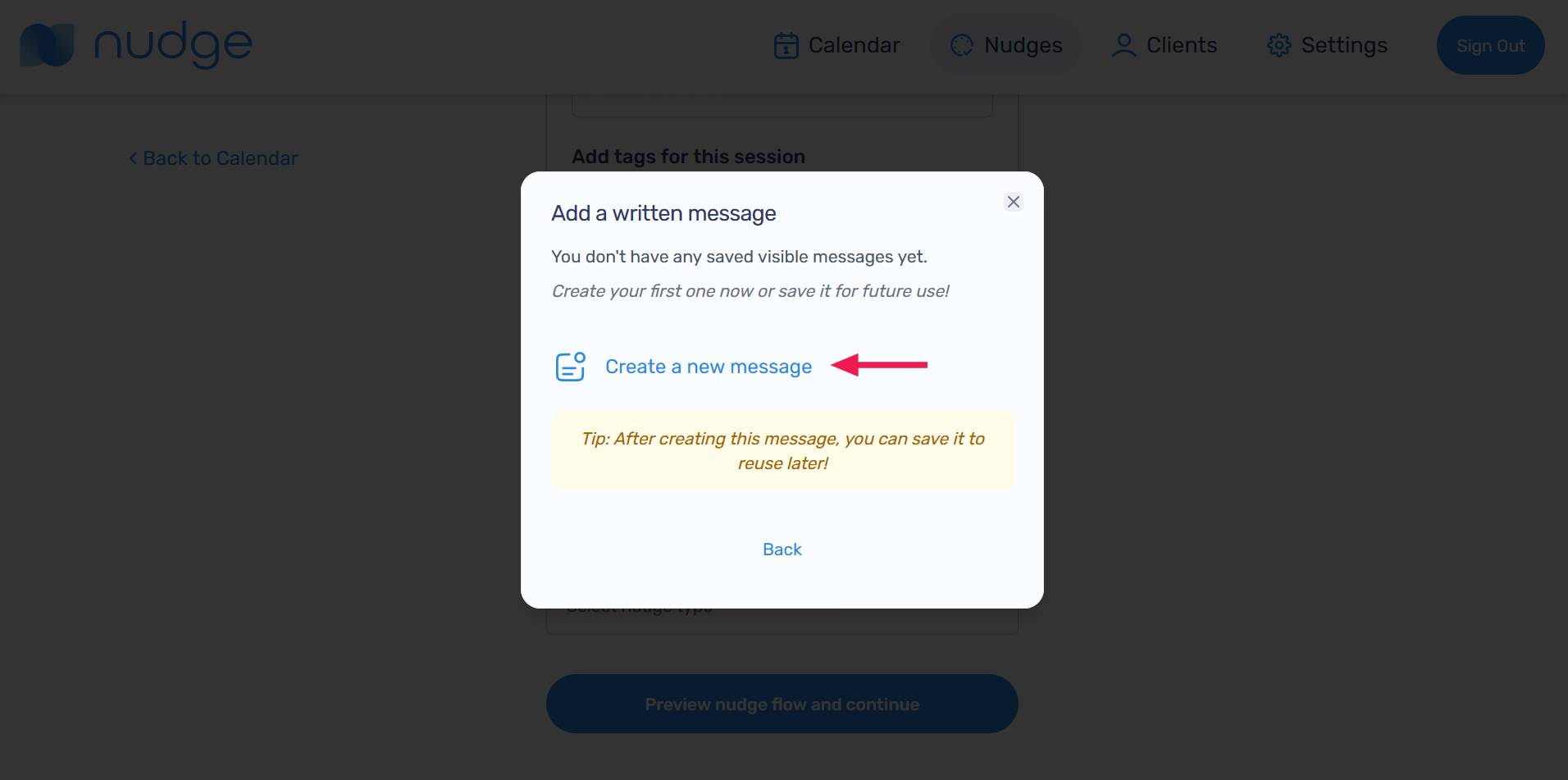 Create a new message button