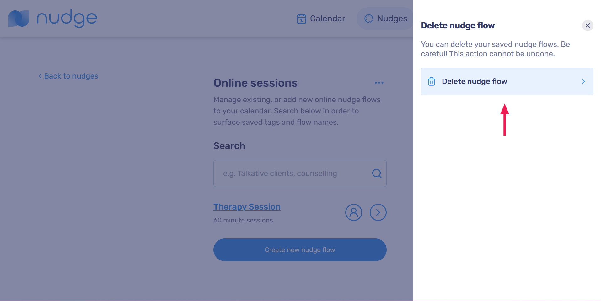 Delete nudge flow button page
