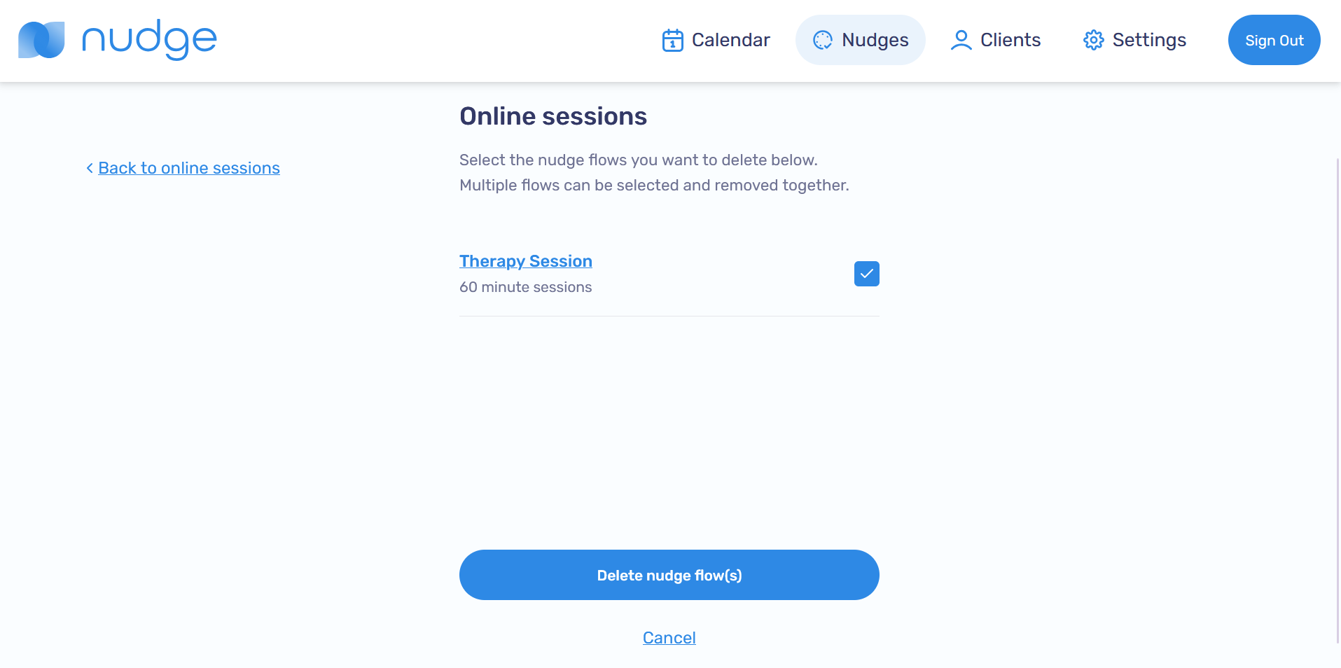 Select sessions to delete